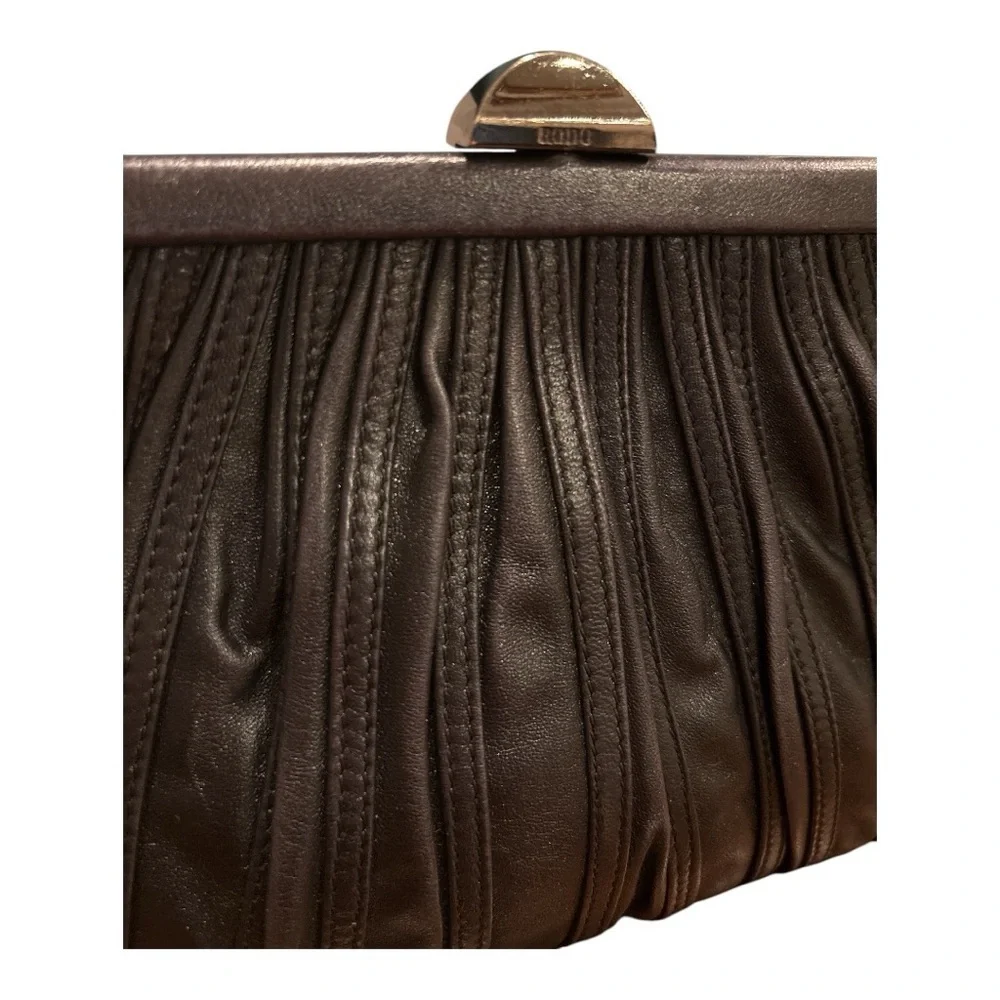 RODO Vintage Black Pleated Leather Clutch Bag with Chain Strap P9